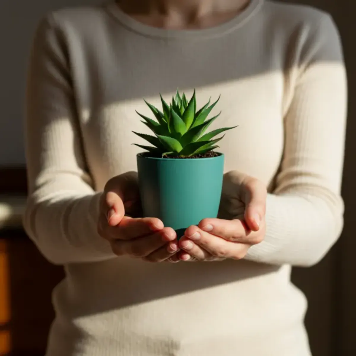 Unas manos sostienen una planta en su maceta